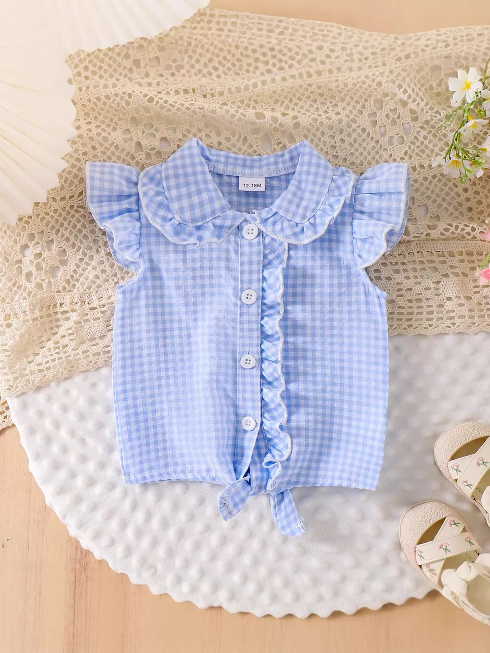 Children's Gingham Ruffle Collar Sleeveless Shirt, image 11