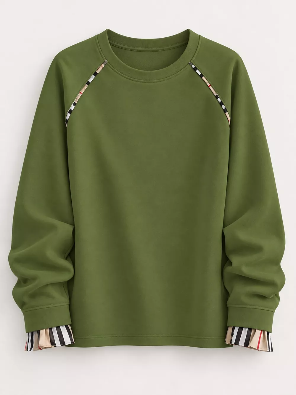 Plaid-Trimmed Crew Neck Sweatshirt, image 12