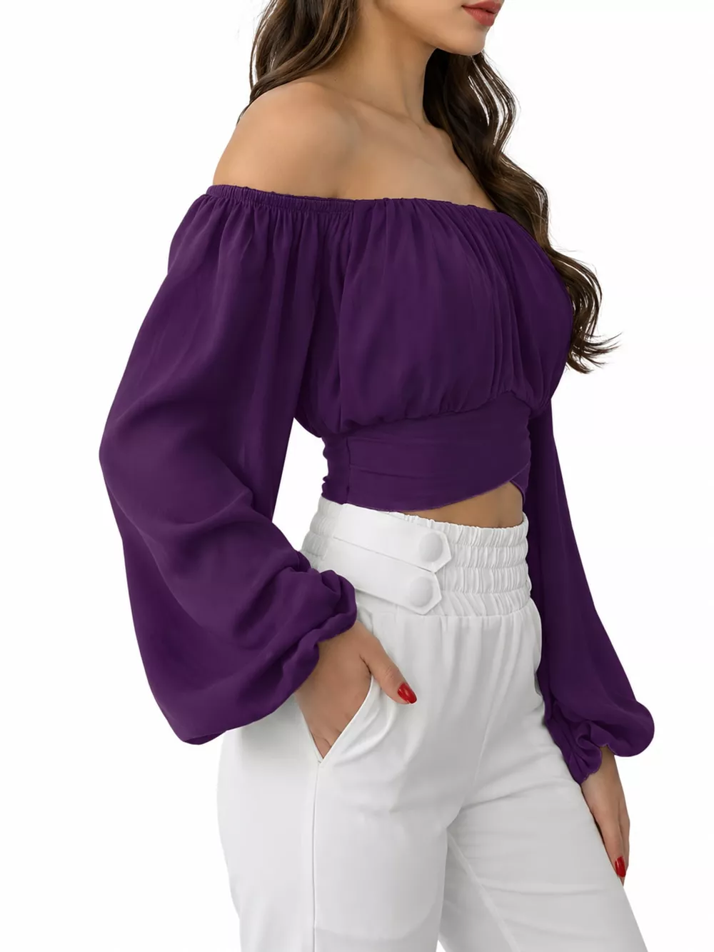 Off-Shoulder Long Sleeve Cropped Blouse, image 19