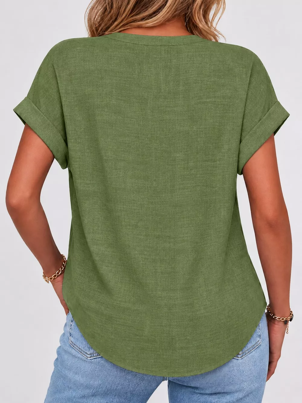 Full Size Button Detail Short Sleeve Blouse Plus Size, image 58