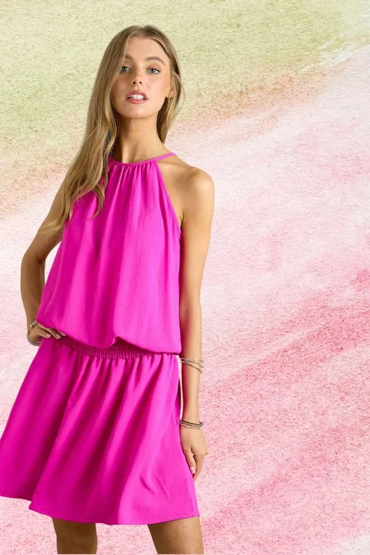 Halter Neck Smocking Waist Dress, image 3