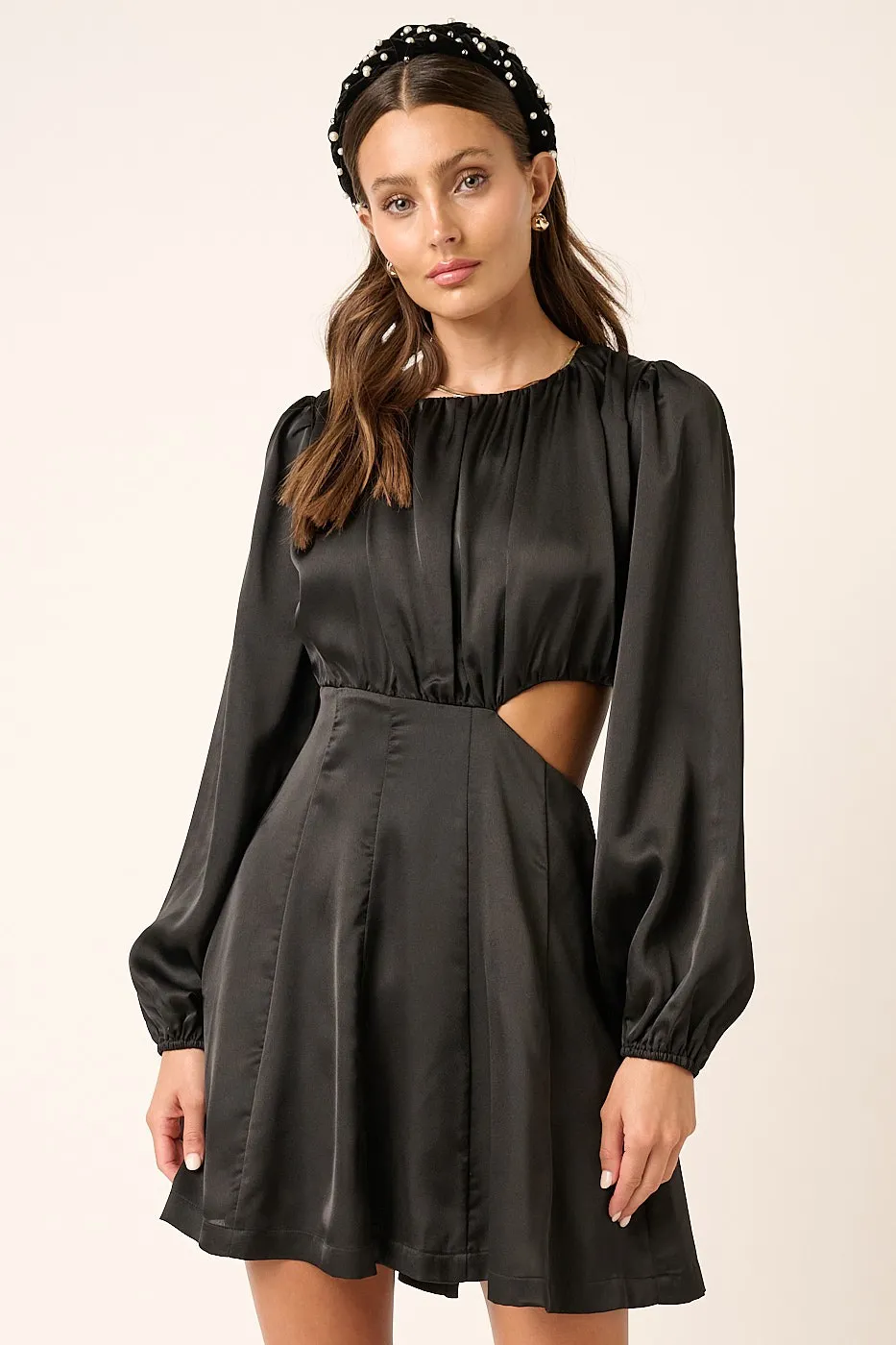 Satin Side Cutout Detail Mini Dress