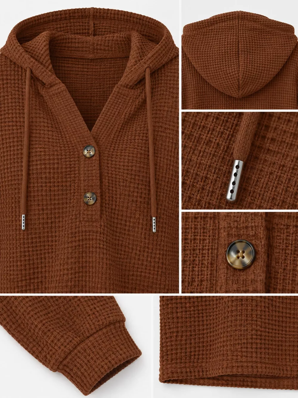 Full Size Waffle Knit Button Detail Hoodie Plus Size, image 43