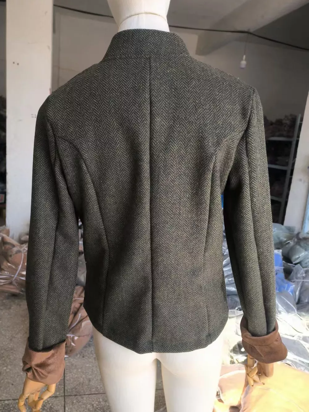 Full Size Vintage Herringbone Tweed Blazer with Velvet Cuffs Plus Size, image 8