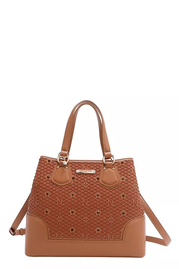 Monogram Pattern Handbag with Rhinestones Decor, image 6