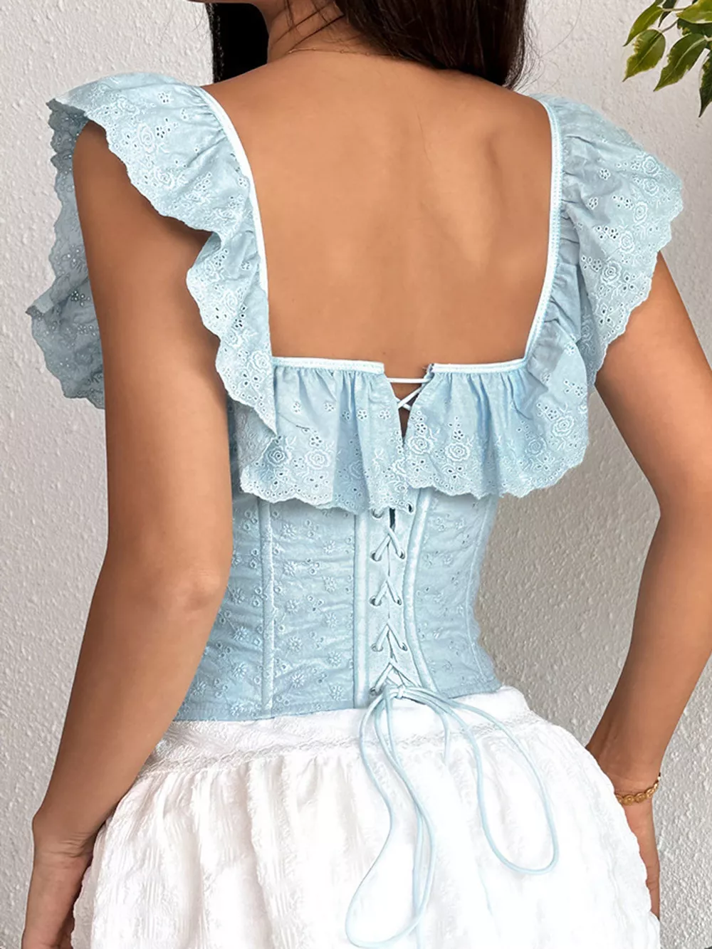 Ruffled Eyelet Embroidered Corset Top, image 4