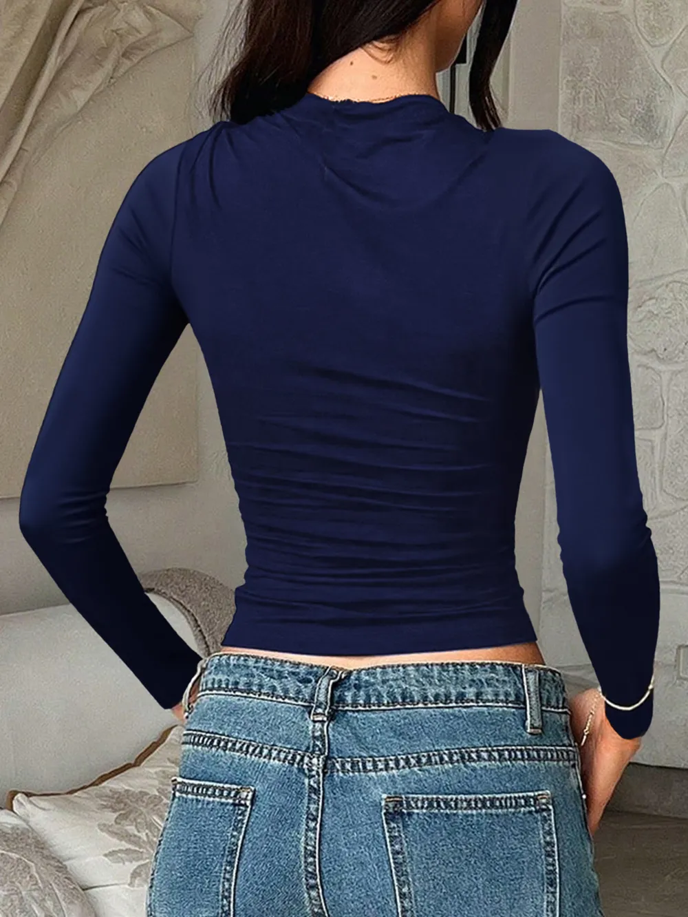 Round Neck Long Sleeve Fitted T-Shirt, image 5