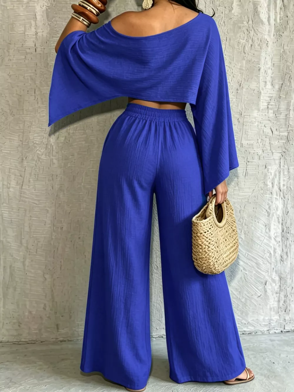 Boat Neck Crop Top and Wide-Leg Pants Set, image 44