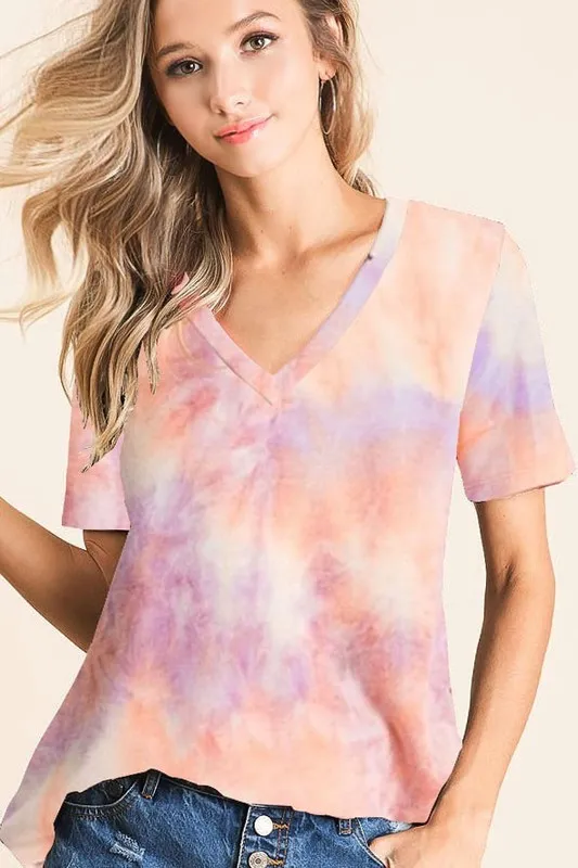 Tie Dye French Terry V Neck Top, image 4