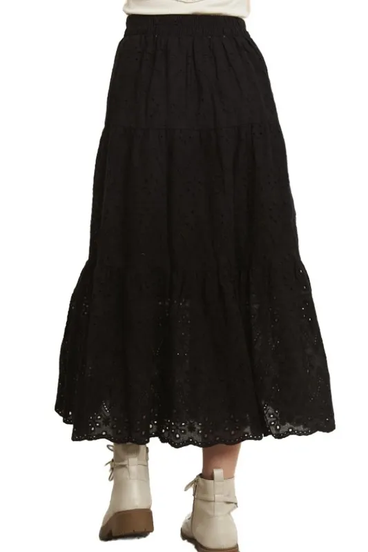 Elastic Waistband Tiered Midi Skirt, image 3
