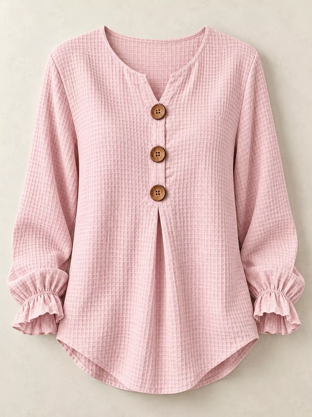 Full Size Waffle Knit Flounce Sleeve Blouse Plus Size, image 4