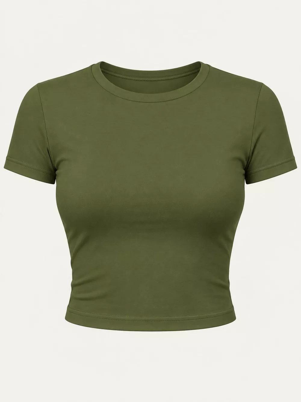 Slim Fit Basic Crew Neck Short Sleeve Crop T-Shirt, image 19