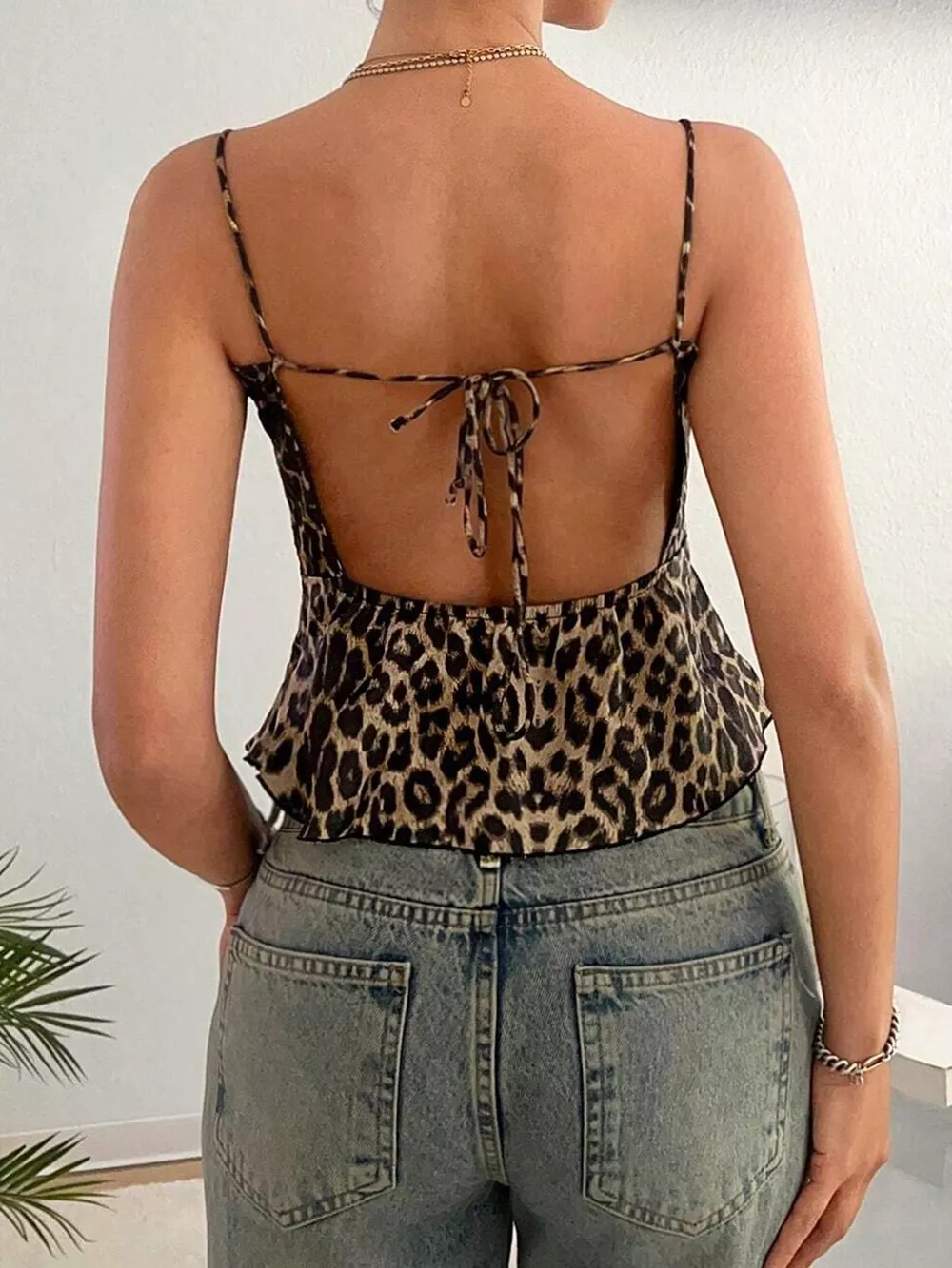 Leopard Print Cami with Back Tie, image 3