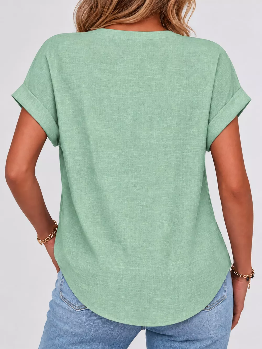 Full Size Button Detail Short Sleeve Blouse Plus Size, image 13
