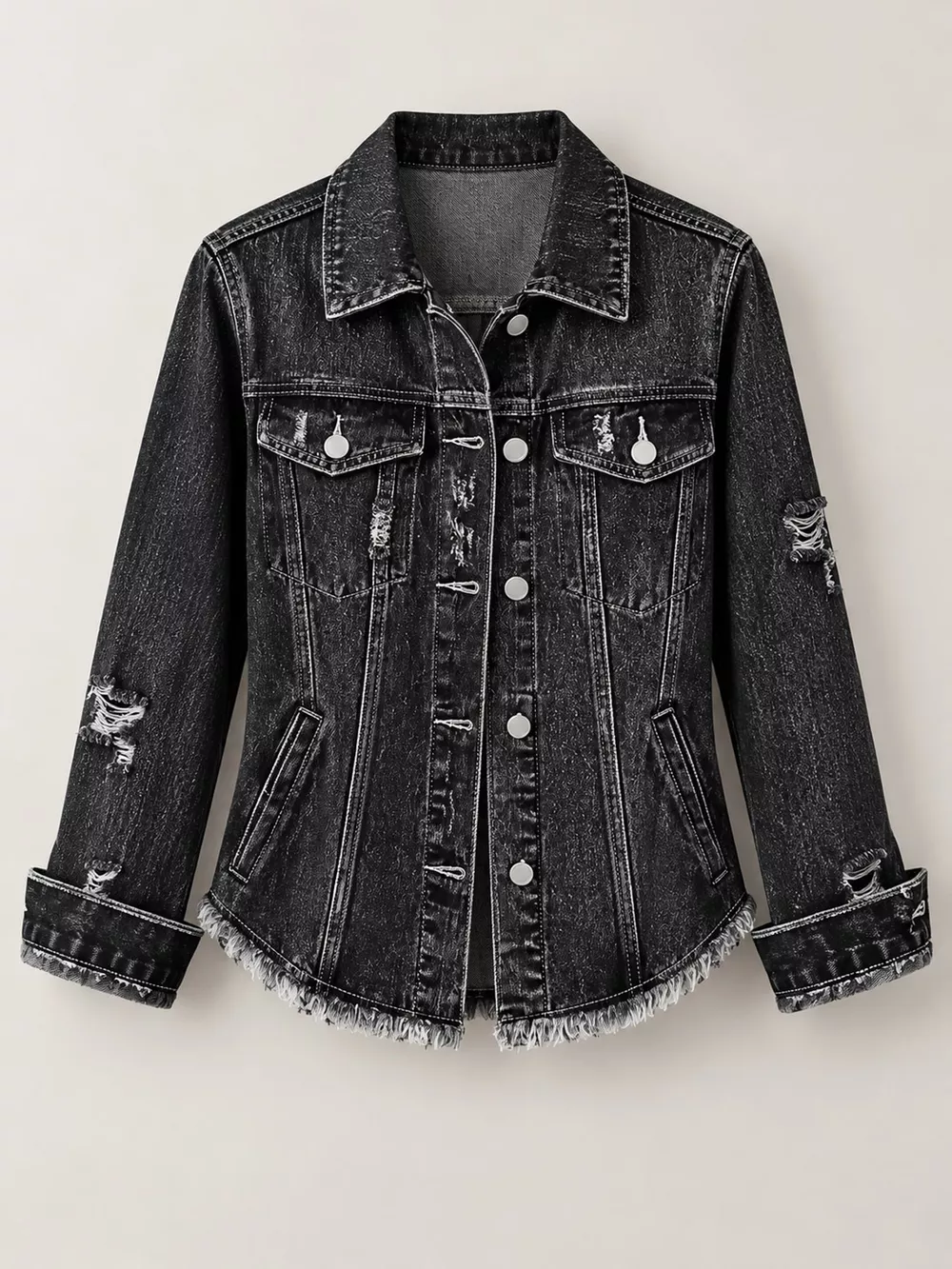Distressed Raw Hem Denim Jacket, image 5