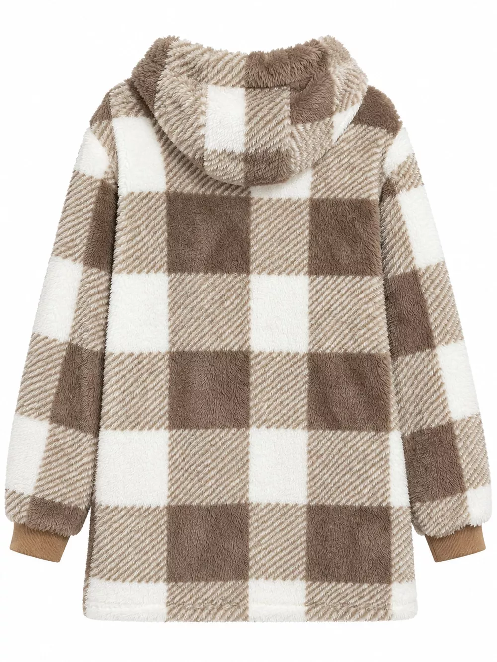 Full Size Plaid Sherpa Hooded Zip-Up Outerwear Plus Size, image 9