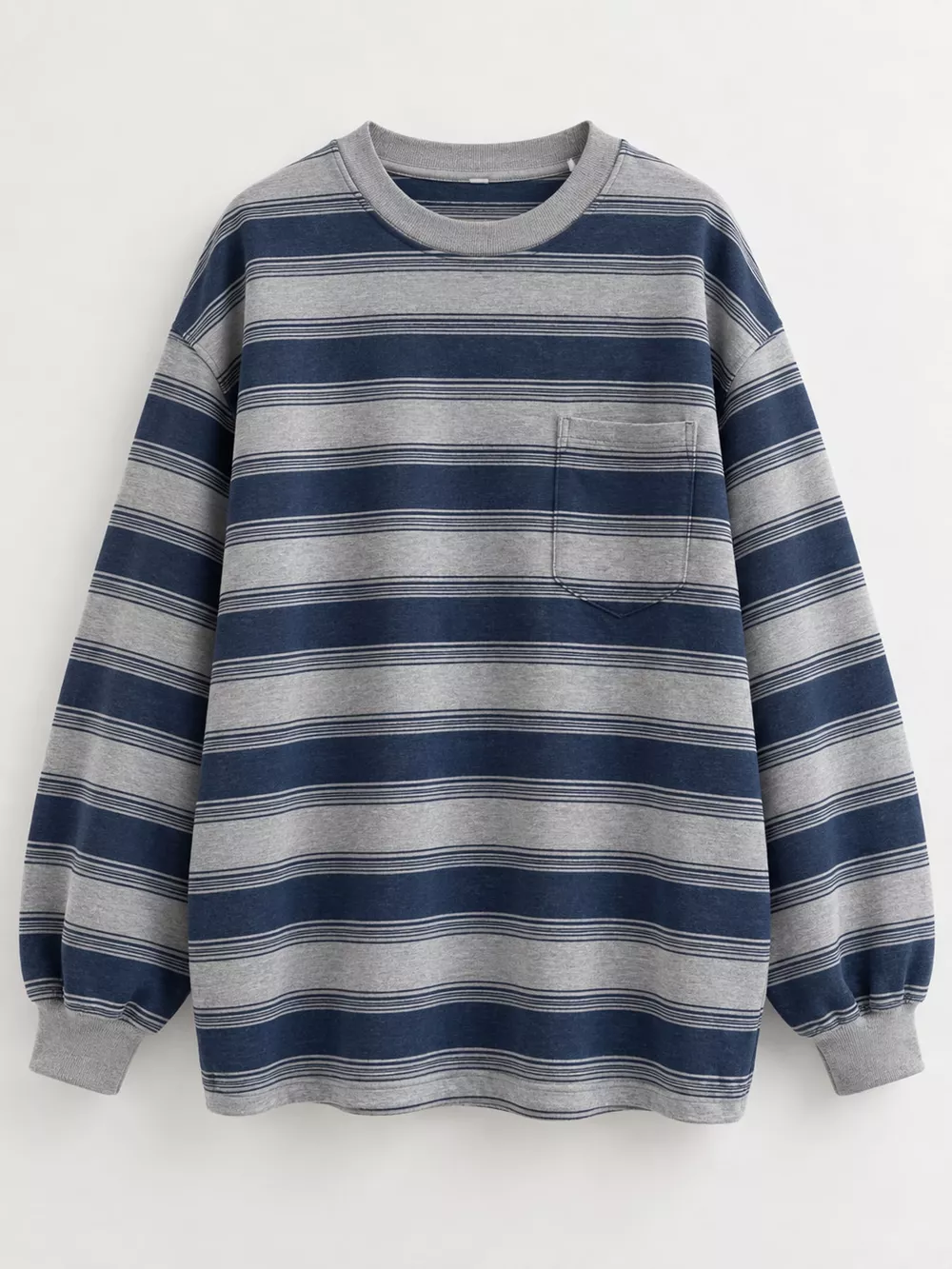 Oversized Striped Crewneck Sweatshirt with Chest Pocket, image 7