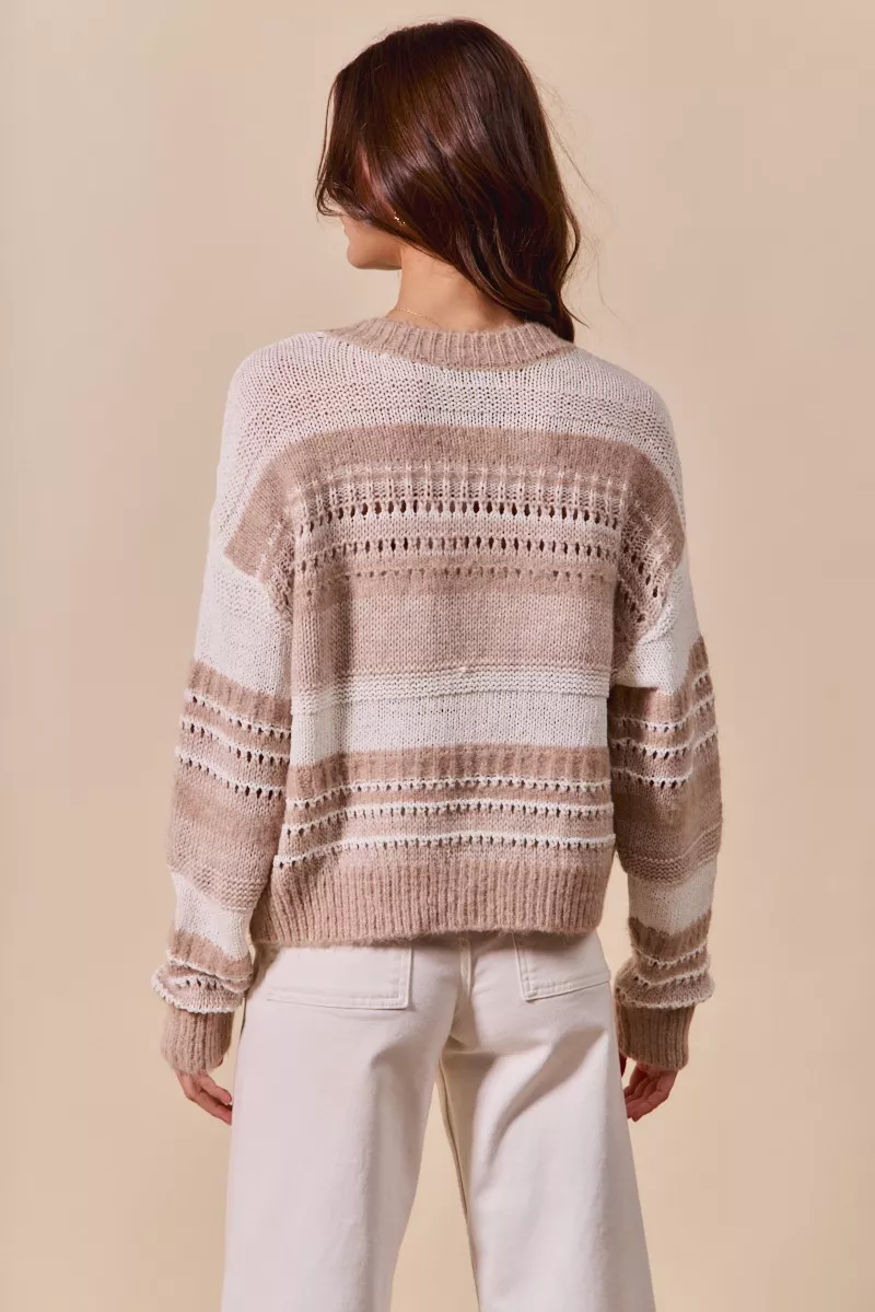 Variegated Stripe Textured Loose Fit Sweater, image 13