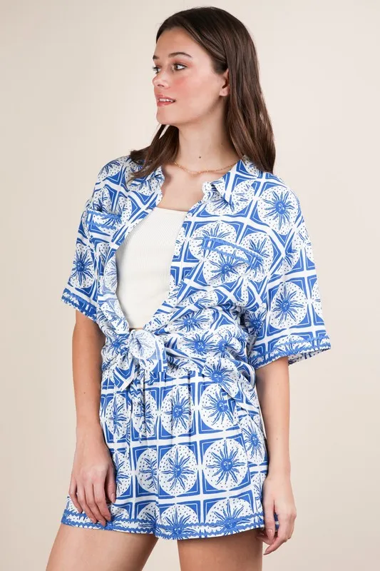 Full Size Tropical Printed Shirt Top and Shorts Set Plus Size, image 2