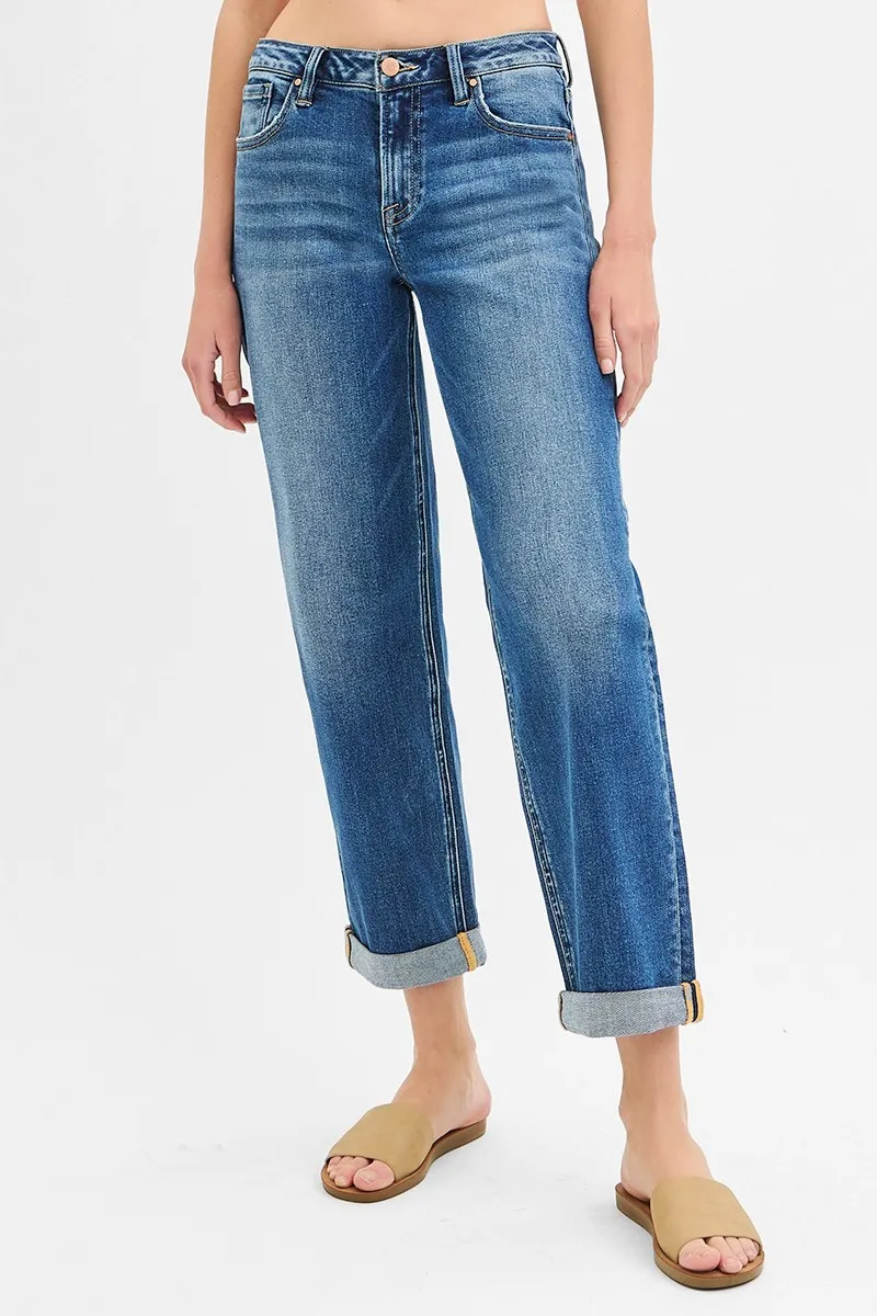 Full Size Mid Rise Boyfriend Roll Up Jeans Plus Size, image 4