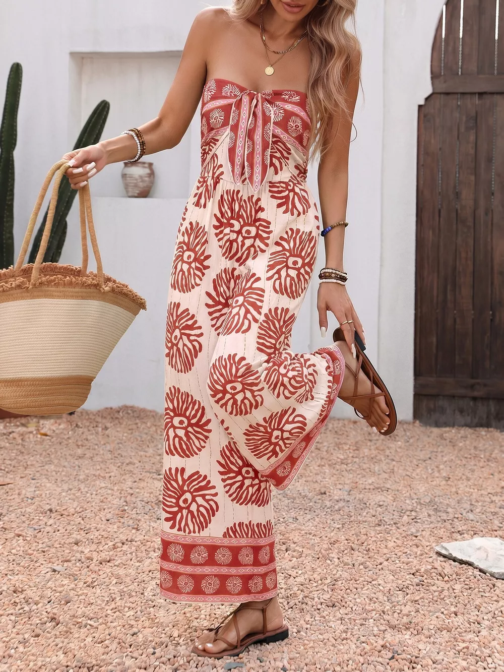 Floral Print Strapless Wide Leg Jumpsuit, image 4