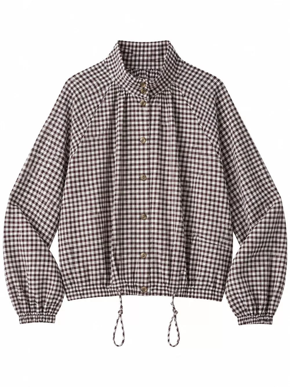 Gingham Stand-Collar Drawstring Jacket, image 2