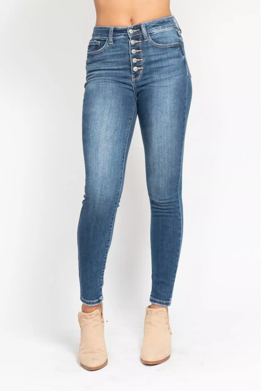 Full Size High Rise Button Fly Skinny Jeans Plus Size