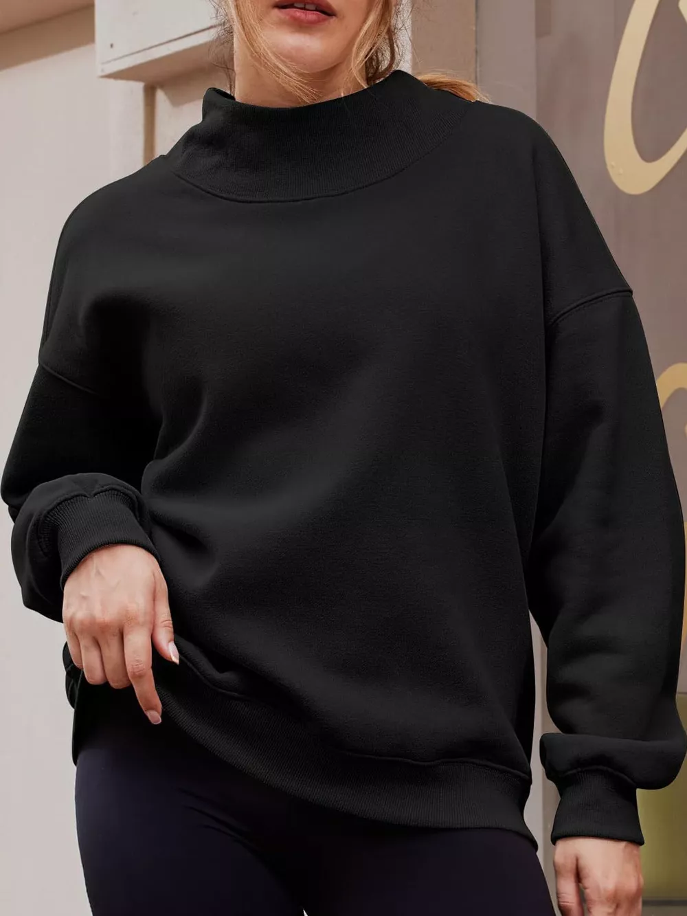 Oversized Mock Neck Long Sleeve Sweatshirt, image 16