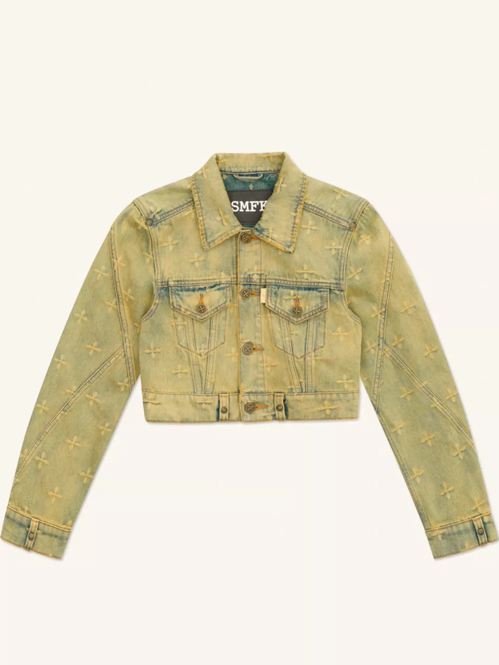 Cross Pattern Cropped Denim Jacket, image 3