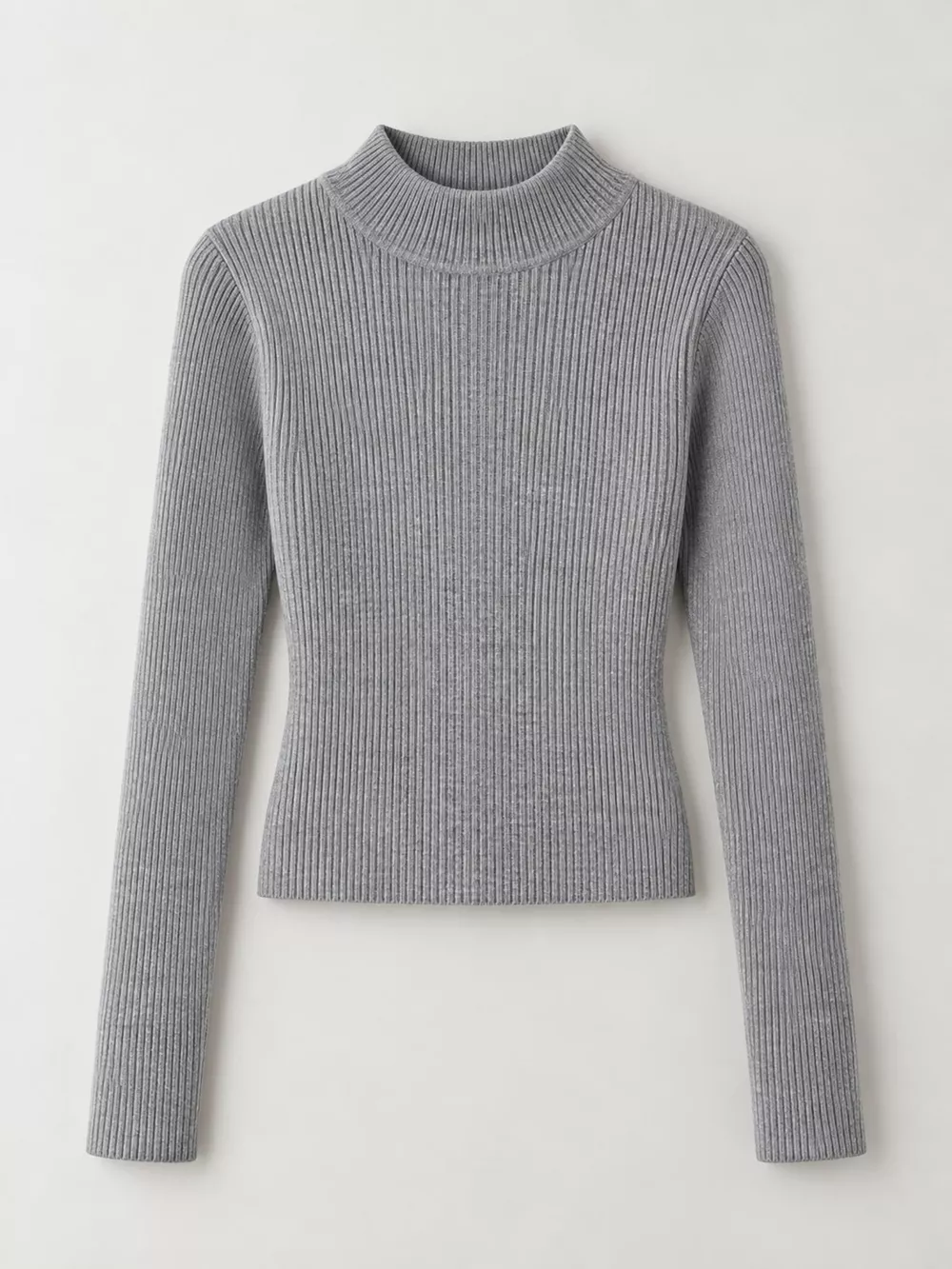 Elegant Slim-Fit Ribbed Mock Neck Knit Top, image 24