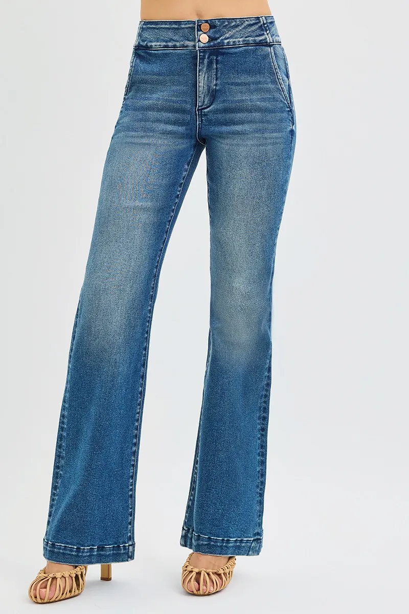 Full Size Tummy Control High Rise Bootcut Jeans with Double Button Waistband Plus Size, image 2