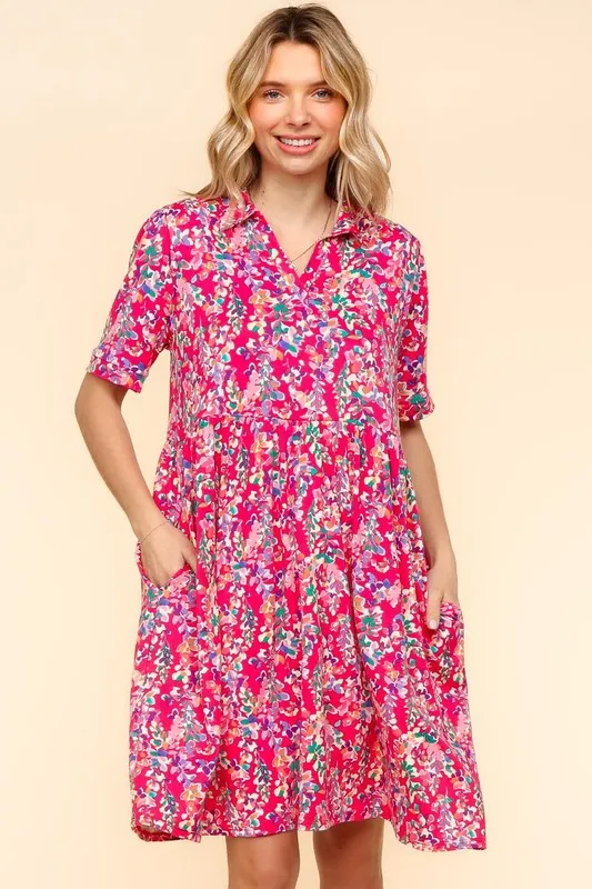 Johnny Collar Babydoll Dress with Side Pockets
