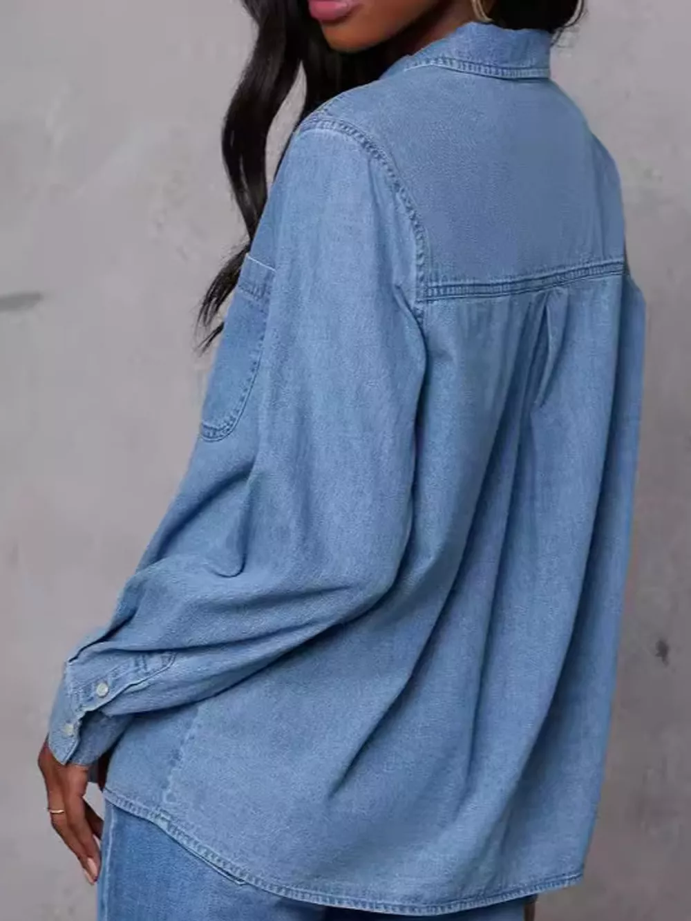Snap Down Long Sleeve Denim Shirt, image 5