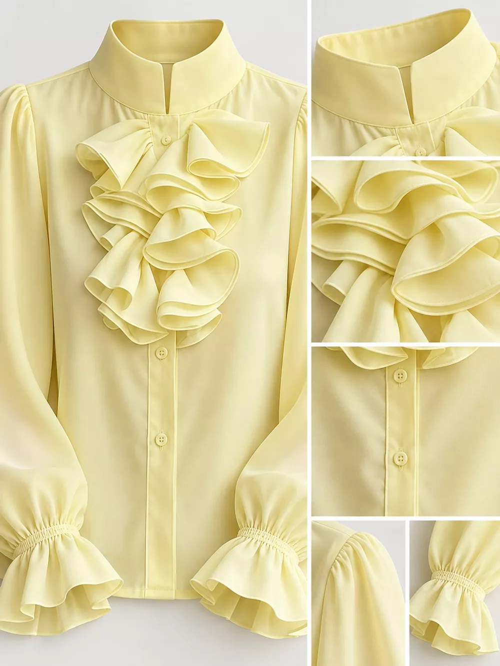 Ruffled Stand-Collar Blouse with Long Lantern Sleeves, image 36