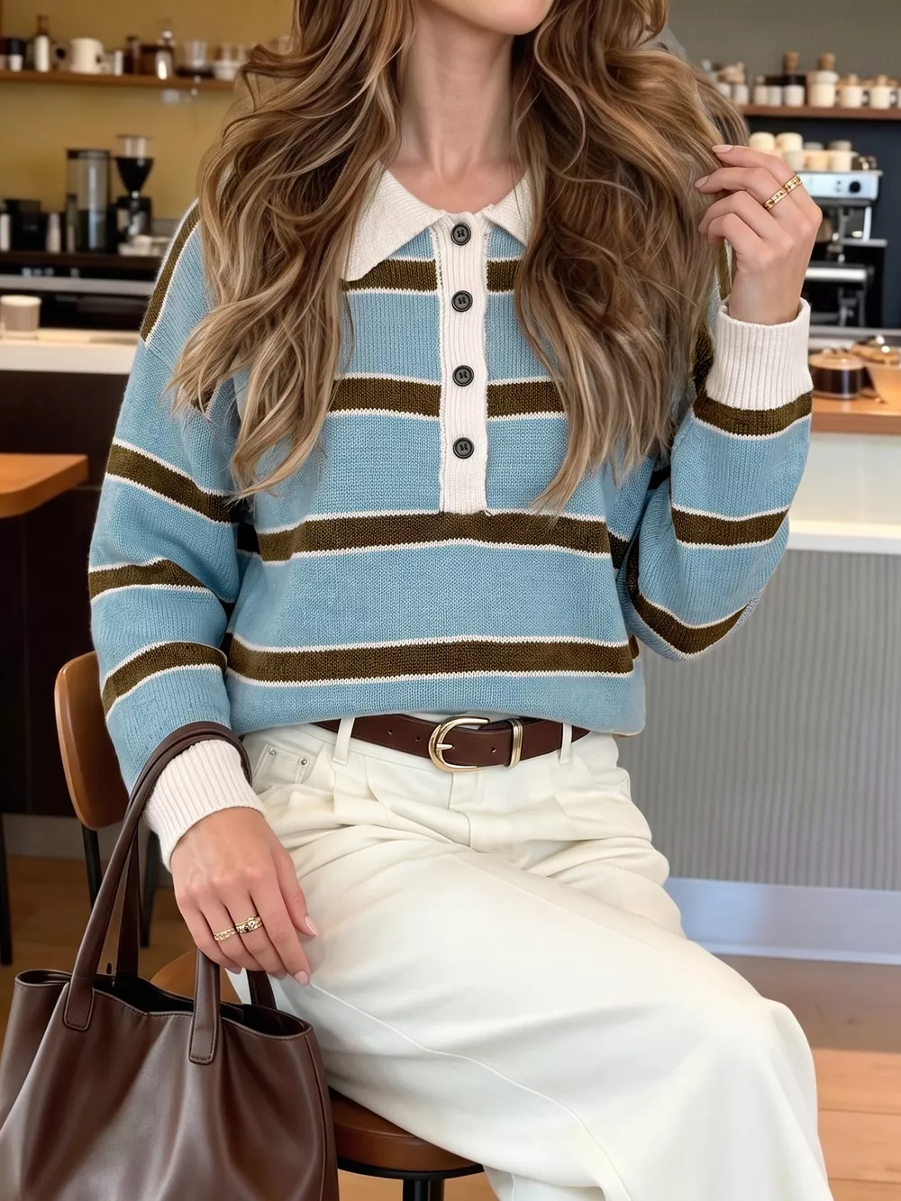 Striped Polo Collar Sweater, image 6