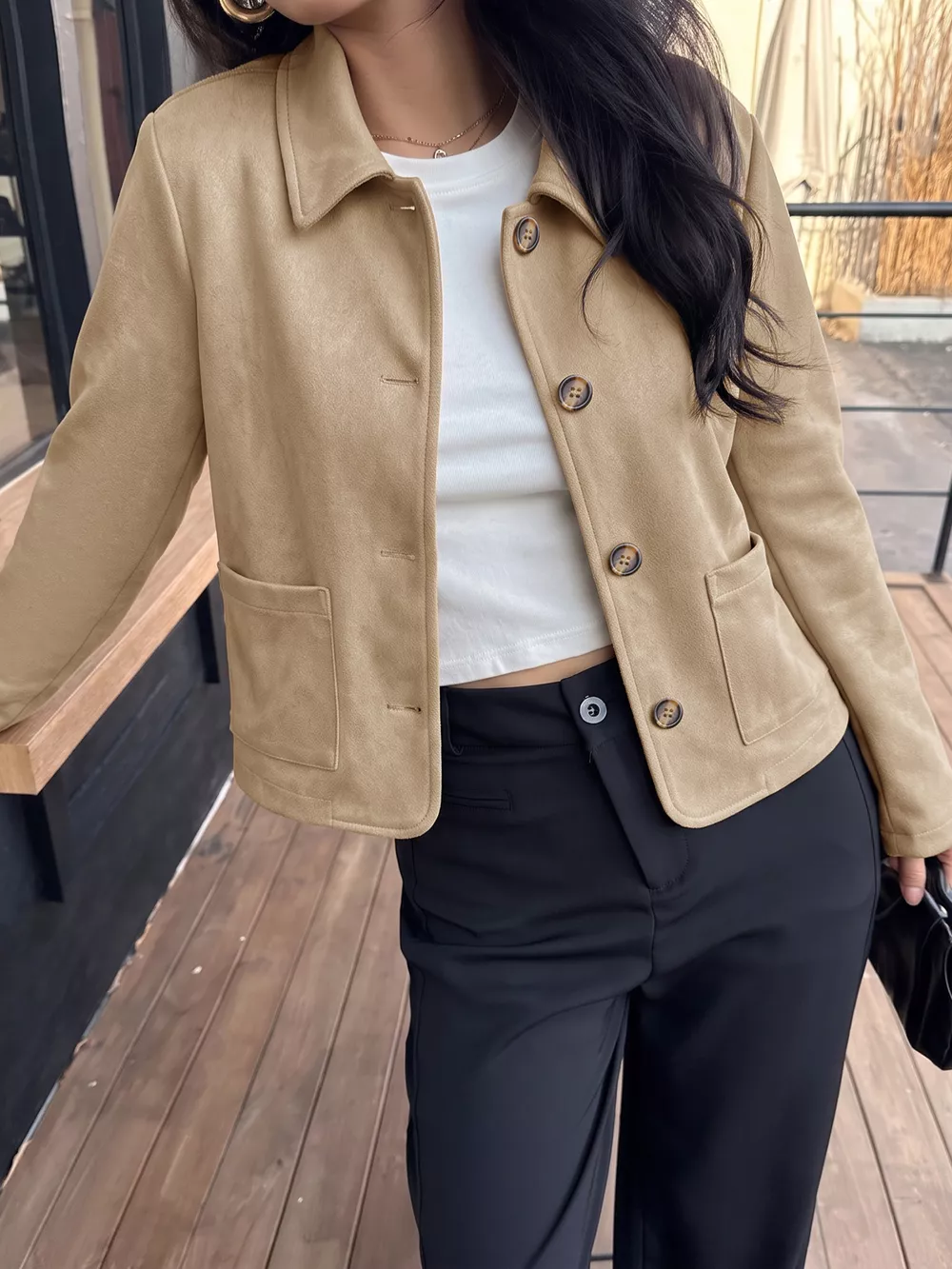 Collared Neck Button Up Jacket, image 4