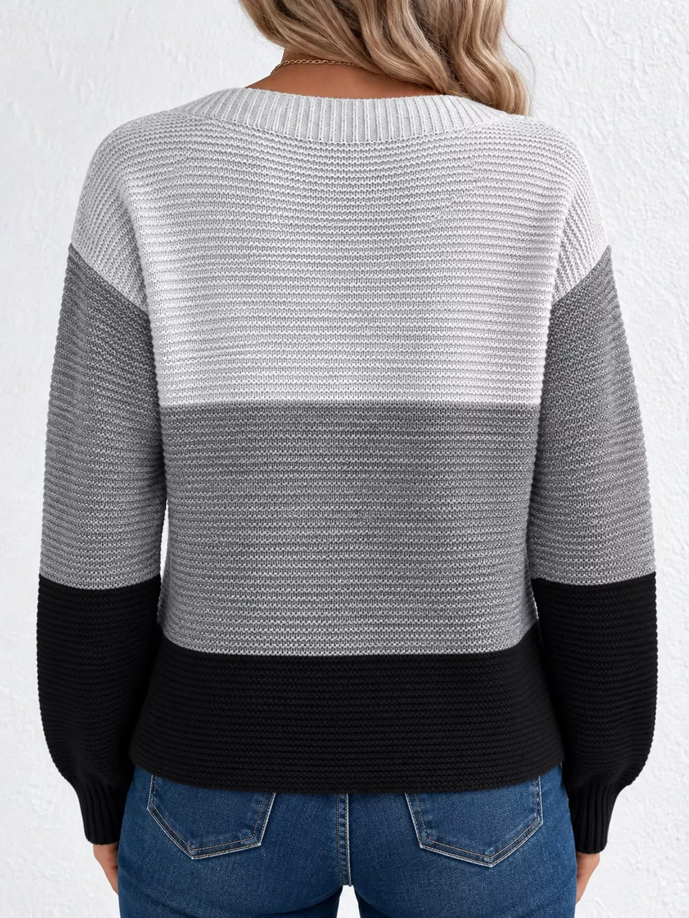 Full Size Color-Block Boat Neck Sweater Plus Size, image 28