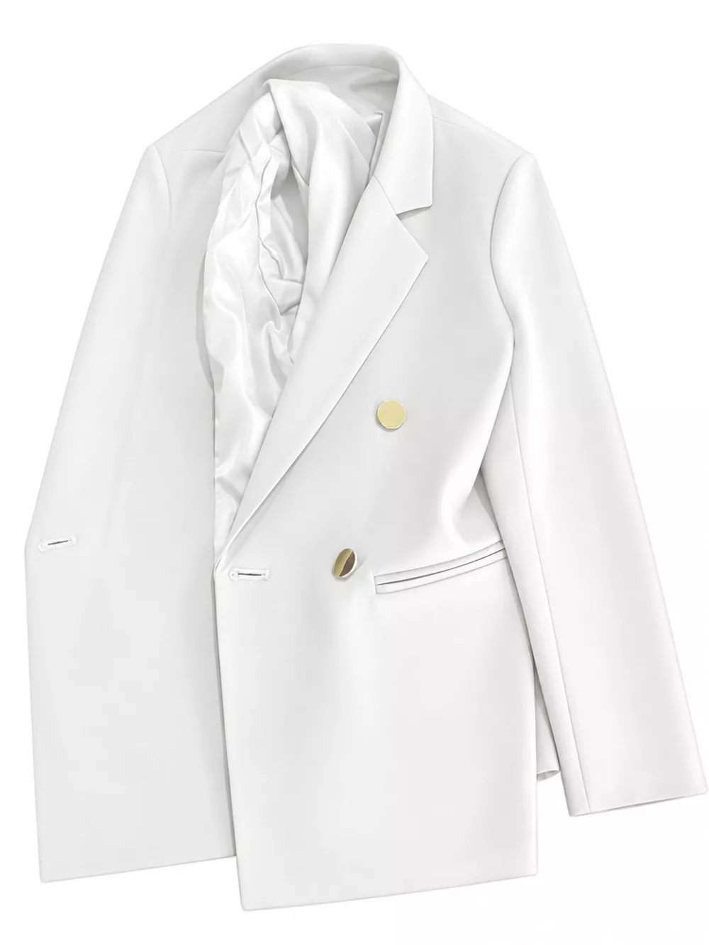 Full Size Minimalist Double-Breasted White Blazer Plus Size, image 2