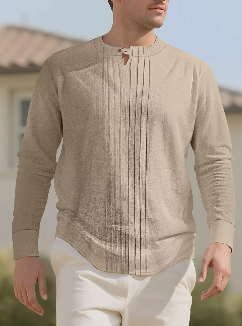 Men's Full Size Casual Pleated Long Sleeve Blouse Plus Size, image 3