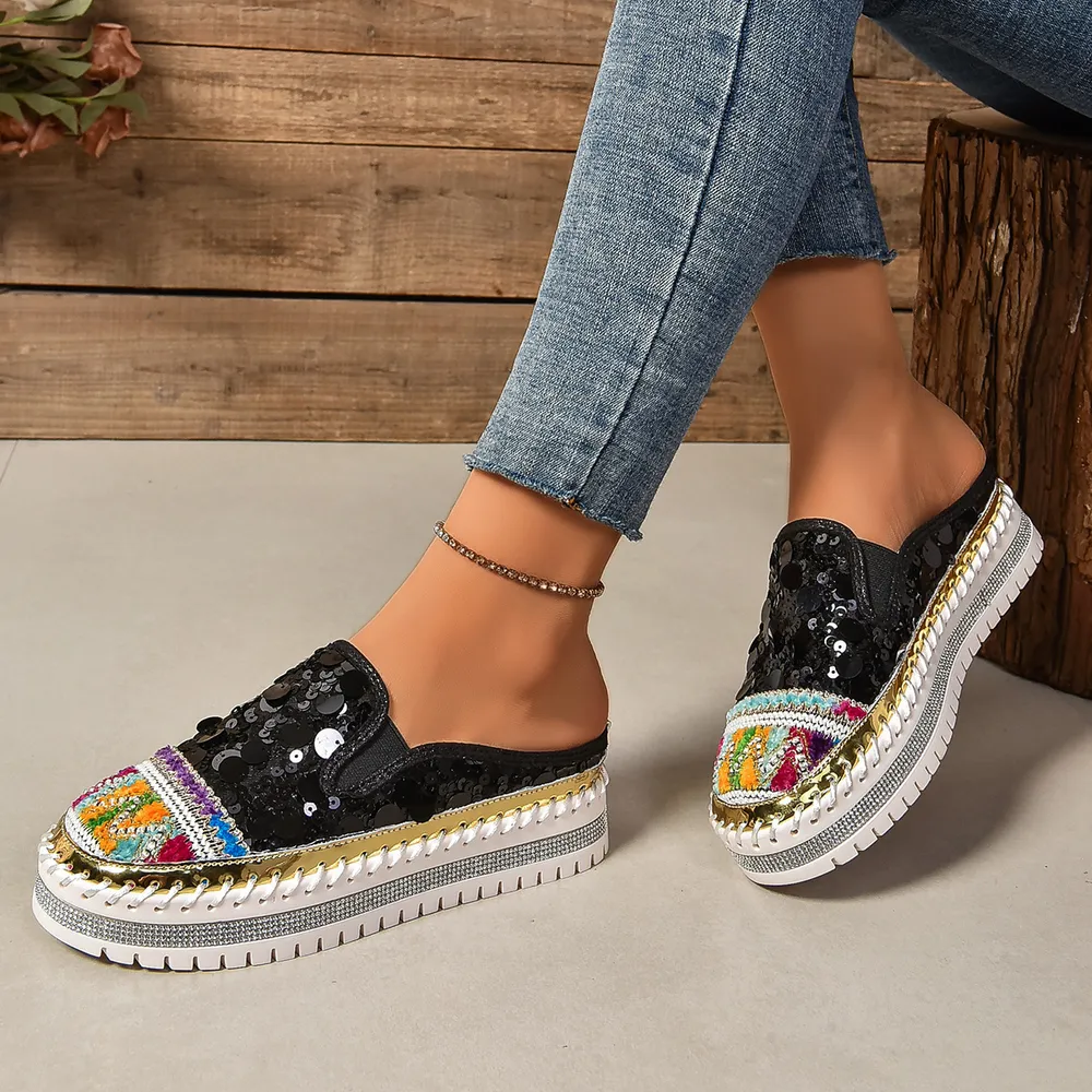 Sequin Round Toe Platform Loafers, image 6