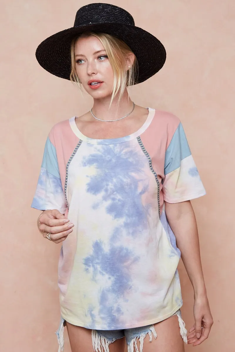 Tie Dye Printed Cotton Color Block T-Shirt, image 20