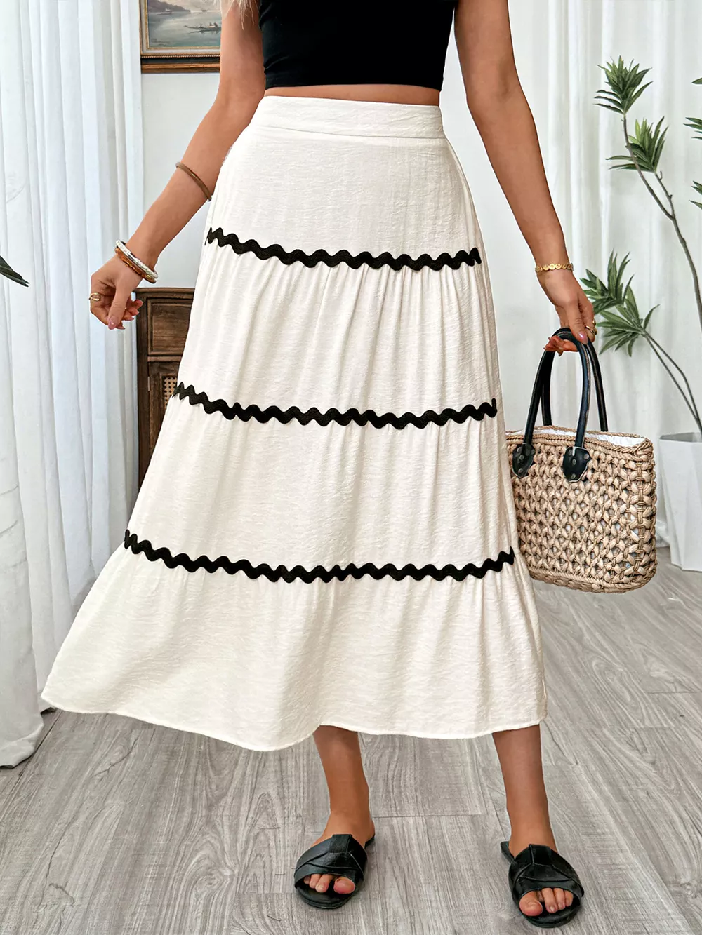 Tiered Flowy Midi Skirt