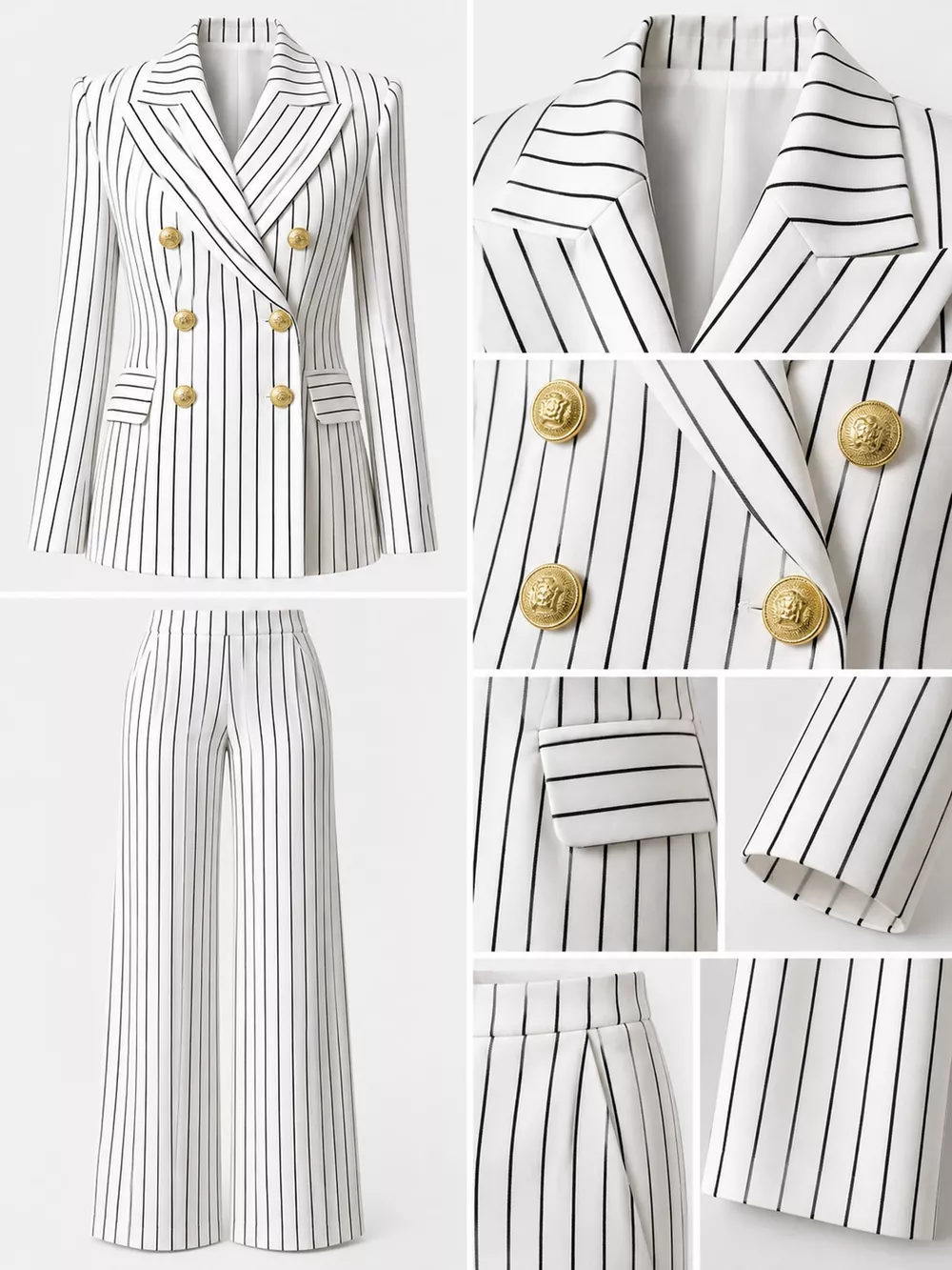 Double-Breasted Pinstripe Blazer and Wide-Leg Pants Set, image 21