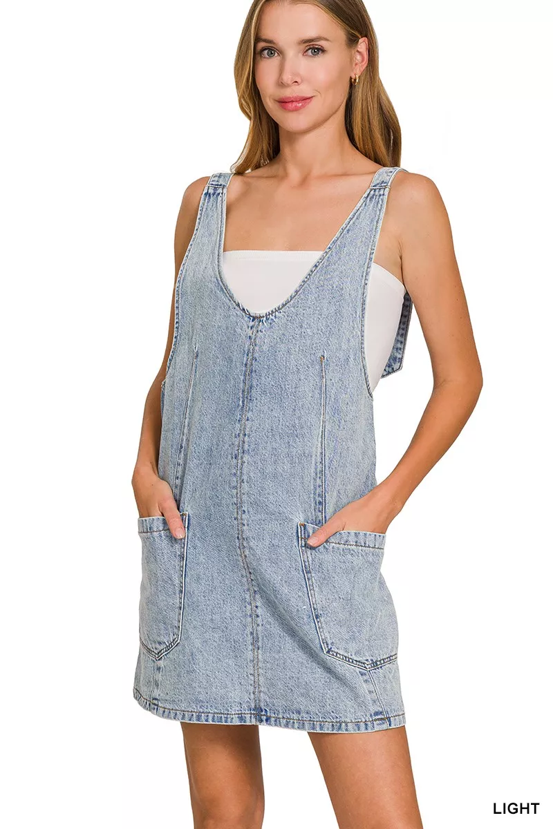 Zenana Denim Overall Dress with Front Pockets, image 2