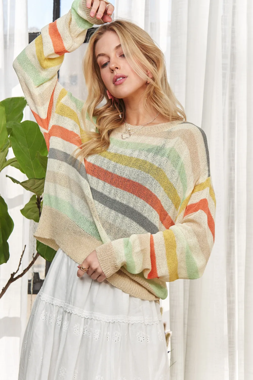 Stripe Long Sleeves Knit Top, image 6