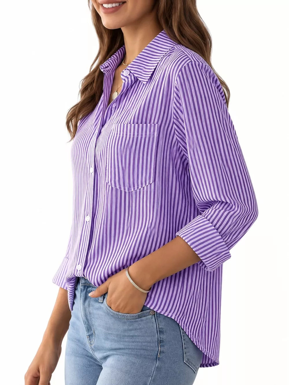 Full Size Striped Button-Down Long Sleeve Shirt Plus Size, image 11