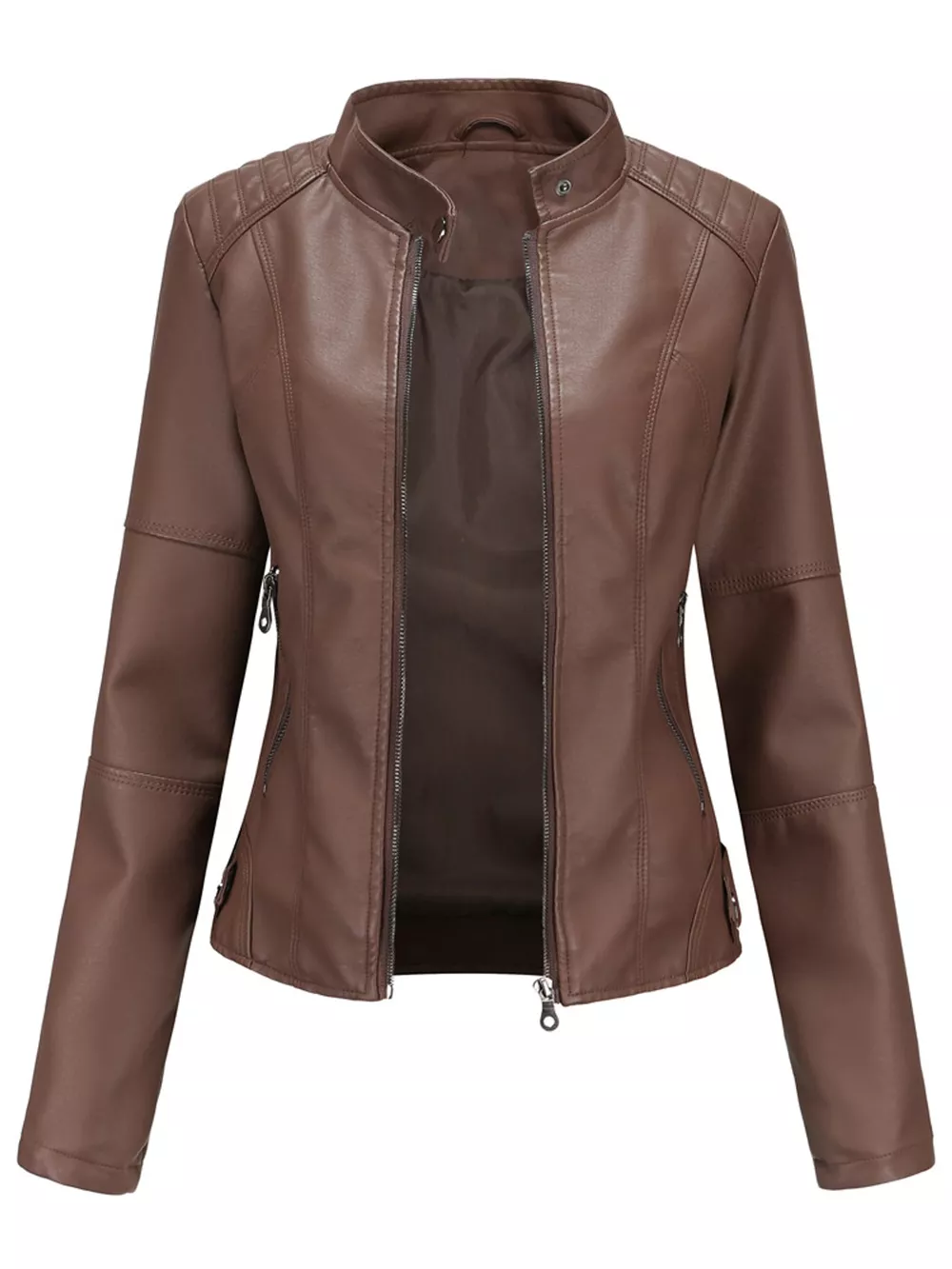 Full Size Slim Fit Faux Leather Moto Jacket Plus Size, image 26