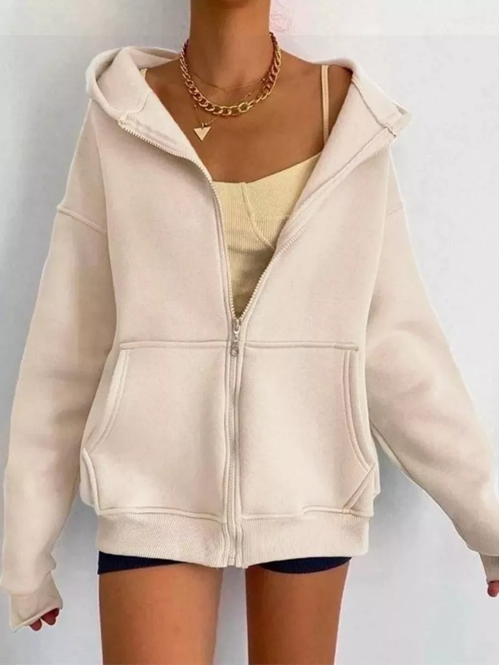 Full Size Zip-Up Dropped Shoulder Hoodie Plus Size, image 17