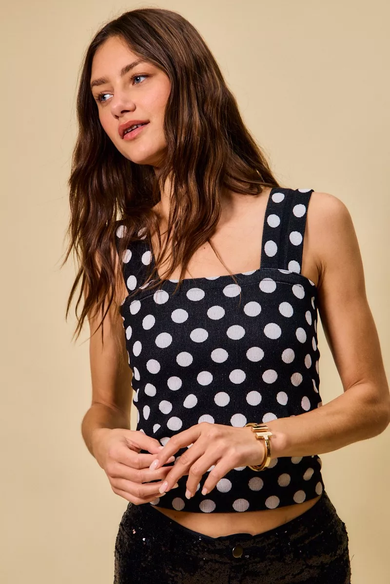 Polka Dot Knit Crop Seamless Casual Tank, image 3