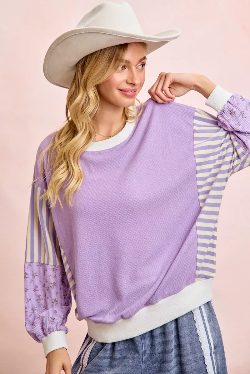Mix and Match Sweatshirt with Floral Sleeve Striped, image 3